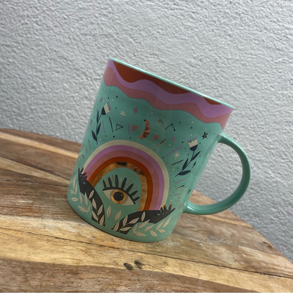 Prima Design l Novelty Rainbow Celestial Hands Eye Floral Ceramic Coffee Tea Mug